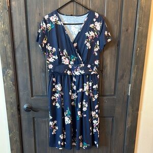 Floral Navy Wrap Dress